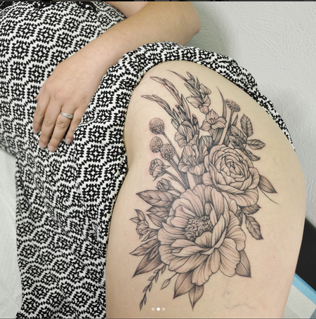 Michael Bales - Galdioli and Floral on Thigh- Instagram @MichaelBalesArt